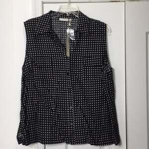 Kenar 3x Black cream square sleeveless blouse NWT